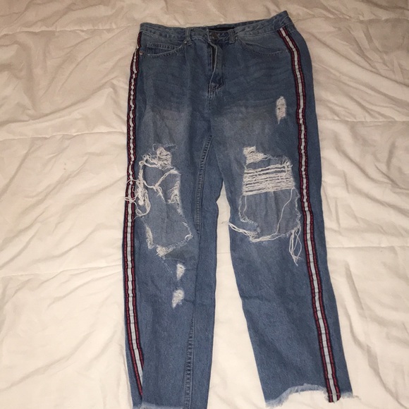 Blue Ripped Mom Jeans - Picture 1 of 4